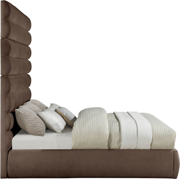 Meridian Furniture Adam Brown Chenille Channel Tufted King Bed Tall Headboard No Box Spring Needed B1257Brown-K90