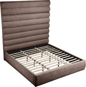 Meridian Furniture Adam Brown Chenille Channel Tufted King Bed Tall Headboard No Box Spring Needed B1257Brown-K90