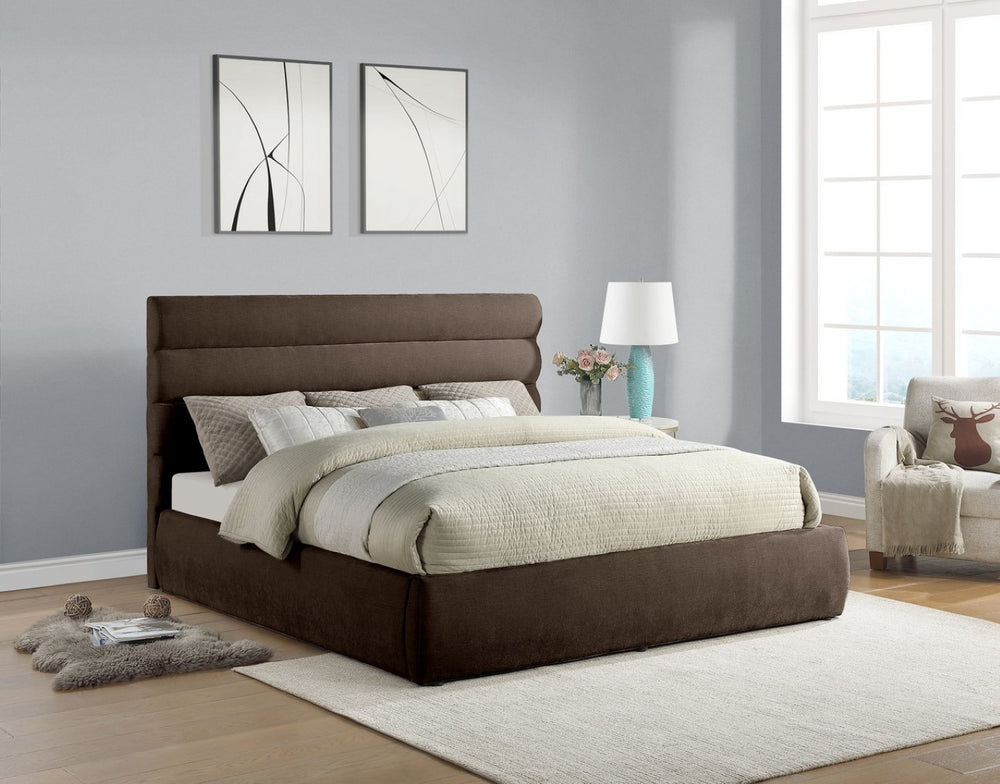 Meridian Furniture Adam Brown Channel Tufted Chenille King Bed with Modular Headboard Design B1257Brown-K