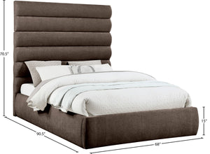Meridian Furniture Adam Brown Channel Tufted Chenille Queen Bed Tall Headboard for Modern Rooms B1257Brown-Q70