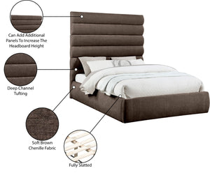 Meridian Furniture Adam Brown Channel Tufted Chenille Queen Bed Tall Headboard for Modern Rooms B1257Brown-Q70
