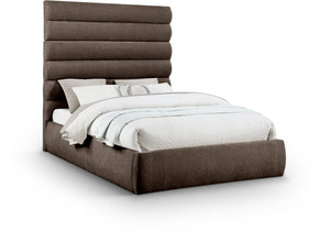 Meridian Furniture Adam Brown Channel Tufted Chenille Queen Bed Tall Headboard for Modern Rooms B1257Brown-Q70