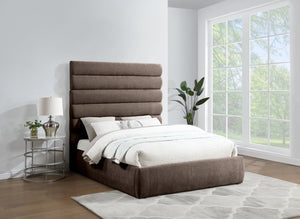 Meridian Furniture Adam Brown Channel Tufted Chenille Queen Bed Tall Headboard for Modern Rooms B1257Brown-Q70