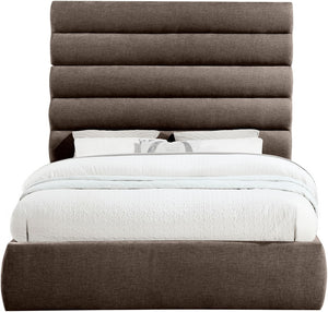 Meridian Furniture Adam Brown Channel Tufted Chenille Queen Bed Tall Headboard for Modern Rooms B1257Brown-Q70