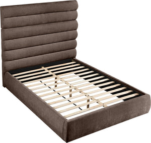 Meridian Furniture Adam Brown Channel Tufted Chenille Queen Bed Tall Headboard for Modern Rooms B1257Brown-Q70
