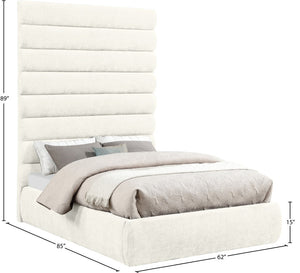 Meridian Furniture Adam Channel Tufted Chenille Full Bed Plush Cream Upholstered Platform Bedroom Frame B1257Cream-F90