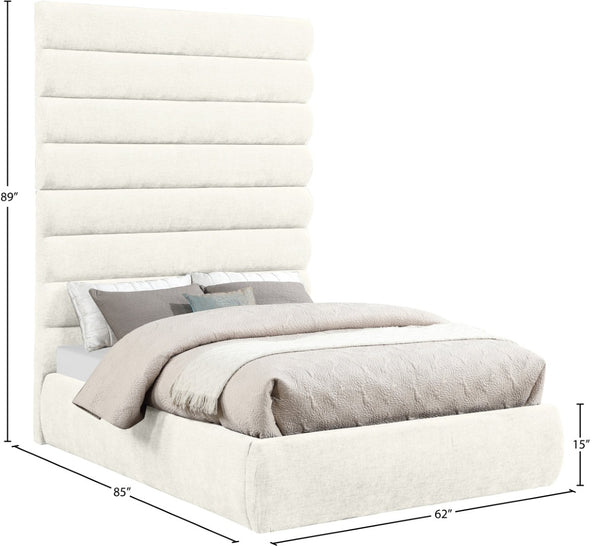 Meridian Furniture Adam Channel Tufted Chenille Full Bed Plush Cream Upholstered Platform Bedroom Frame B1257Cream-F90