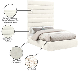 Meridian Furniture Adam Channel Tufted Chenille Full Bed Plush Cream Upholstered Platform Bedroom Frame B1257Cream-F90