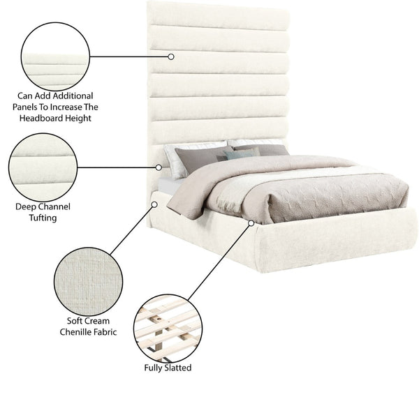 Meridian Furniture Adam Channel Tufted Chenille Full Bed Plush Cream Upholstered Platform Bedroom Frame B1257Cream-F90
