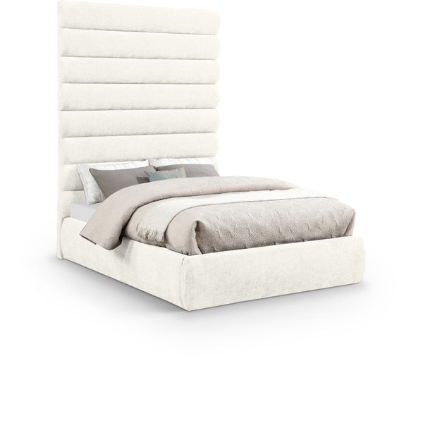 Meridian Furniture Adam Channel Tufted Chenille Full Bed Plush Cream Upholstered Platform Bedroom Frame B1257Cream-F90