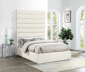 Meridian Furniture Adam Channel Tufted Chenille Full Bed Plush Cream Upholstered Platform Bedroom Frame B1257Cream-F90