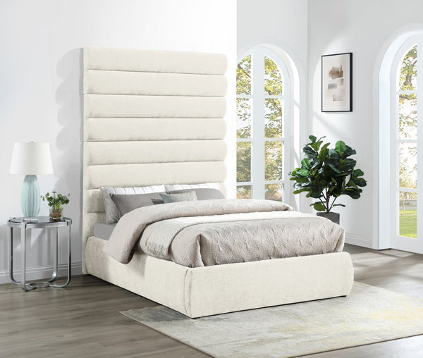 Meridian Furniture Adam Channel Tufted Chenille Full Bed Plush Cream Upholstered Platform Bedroom Frame B1257Cream-F90