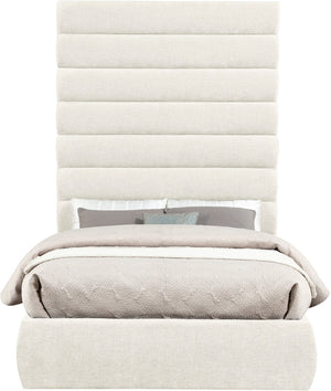Meridian Furniture Adam Channel Tufted Chenille Full Bed Plush Cream Upholstered Platform Bedroom Frame B1257Cream-F90