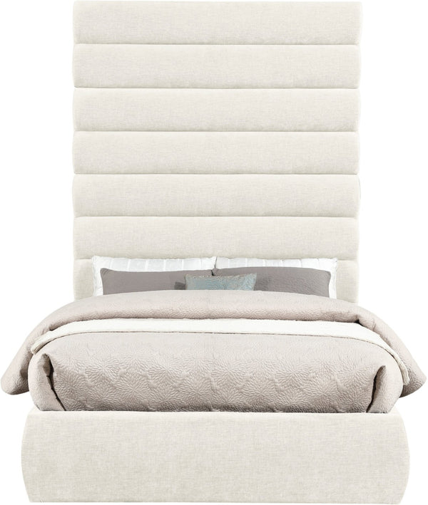 Meridian Furniture Adam Channel Tufted Chenille Full Bed Plush Cream Upholstered Platform Bedroom Frame B1257Cream-F90