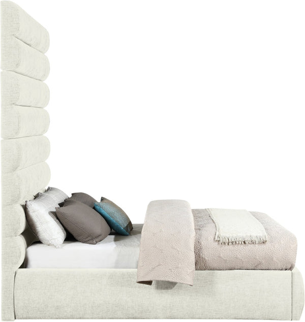 Meridian Furniture Adam Channel Tufted Chenille Full Bed Plush Cream Upholstered Platform Bedroom Frame B1257Cream-F90