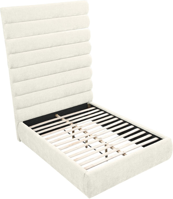 Meridian Furniture Adam Channel Tufted Chenille Full Bed Plush Cream Upholstered Platform Bedroom Frame B1257Cream-F90