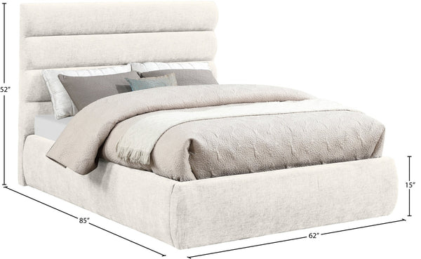 Meridian Furniture Adam Channel Tufted Chenille Upholstered Full Bed Tailored Headboard for Bedroom B1257Cream-F