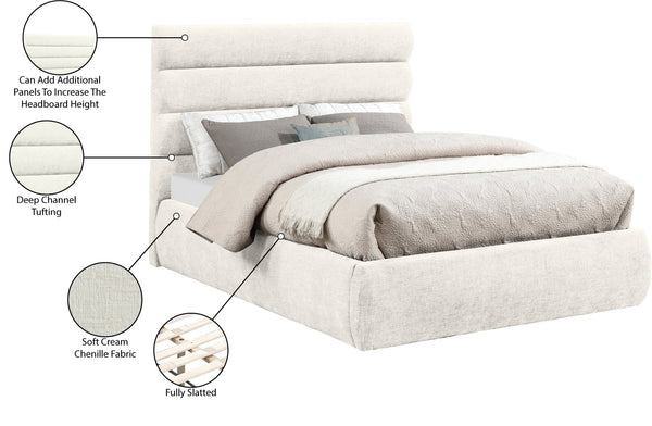 Meridian Furniture Adam Channel Tufted Chenille Upholstered Full Bed Tailored Headboard for Bedroom B1257Cream-F