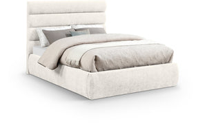 Meridian Furniture Adam Channel Tufted Chenille Upholstered Full Bed Tailored Headboard for Bedroom B1257Cream-F
