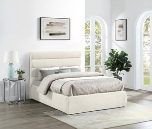 Meridian Furniture Adam Channel Tufted Chenille Upholstered Full Bed Tailored Headboard for Bedroom B1257Cream-F