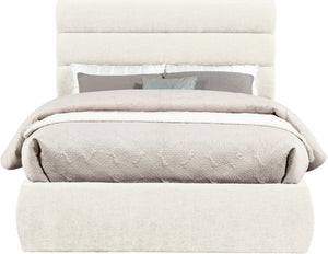 Meridian Furniture Adam Channel Tufted Chenille Upholstered Full Bed Tailored Headboard for Bedroom B1257Cream-F