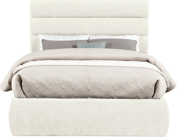 Meridian Furniture Adam Channel Tufted Chenille Upholstered Full Bed Tailored Headboard for Bedroom B1257Cream-F