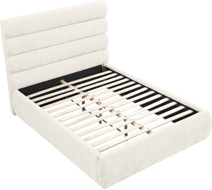 Meridian Furniture Adam Channel Tufted Chenille Upholstered Full Bed Tailored Headboard for Bedroom B1257Cream-F