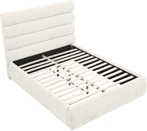 Meridian Furniture Adam Channel Tufted Chenille Upholstered Full Bed Tailored Headboard for Bedroom B1257Cream-F