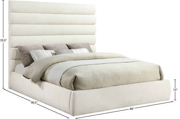 Meridian Furniture Adam Channel Tufted Chenille King Bed Sculptural Headboard for Modern Bedrooms B1257Cream-K70