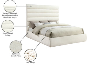 Meridian Furniture Adam Channel Tufted Chenille King Bed Sculptural Headboard for Modern Bedrooms B1257Cream-K70