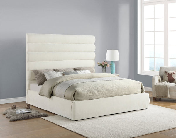Meridian Furniture Adam Channel Tufted Chenille King Bed Sculptural Headboard for Modern Bedrooms B1257Cream-K70