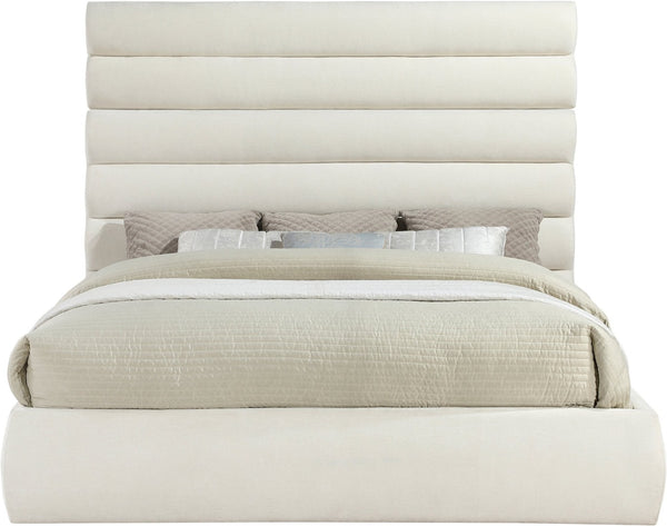 Meridian Furniture Adam Channel Tufted Chenille King Bed Sculptural Headboard for Modern Bedrooms B1257Cream-K70
