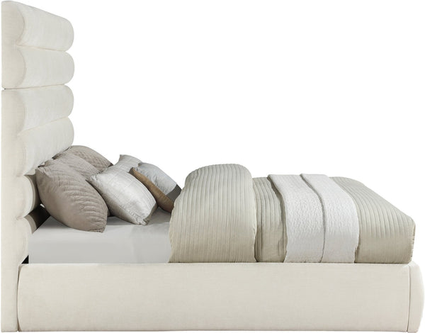 Meridian Furniture Adam Channel Tufted Chenille King Bed Sculptural Headboard for Modern Bedrooms B1257Cream-K70