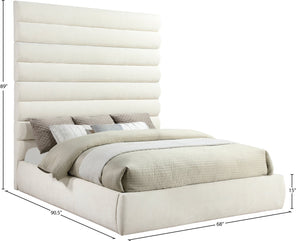 Meridian Furniture Adam Channel Tufted Chenille King Bed Tall Headboard for Glam Bedroom Decor B1257Cream-K90