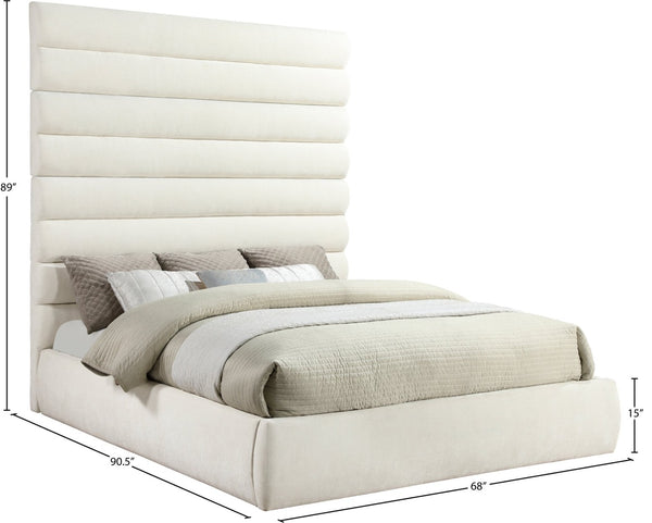 Meridian Furniture Adam Channel Tufted Chenille King Bed Tall Headboard for Glam Bedroom Decor B1257Cream-K90