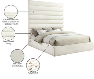 Meridian Furniture Adam Channel Tufted Chenille King Bed Tall Headboard for Glam Bedroom Decor B1257Cream-K90