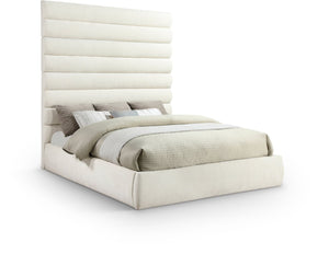 Meridian Furniture Adam Channel Tufted Chenille King Bed Tall Headboard for Glam Bedroom Decor B1257Cream-K90
