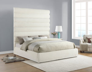 Meridian Furniture Adam Channel Tufted Chenille King Bed Tall Headboard for Glam Bedroom Decor B1257Cream-K90