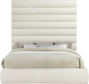 Meridian Furniture Adam Channel Tufted Chenille King Bed Tall Headboard for Glam Bedroom Decor B1257Cream-K90