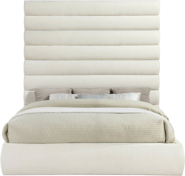 Meridian Furniture Adam Channel Tufted Chenille King Bed Tall Headboard for Glam Bedroom Decor B1257Cream-K90