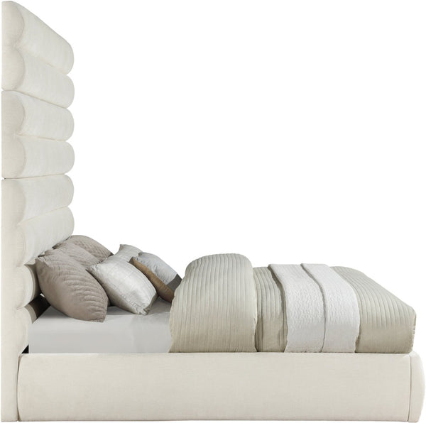 Meridian Furniture Adam Channel Tufted Chenille King Bed Tall Headboard for Glam Bedroom Decor B1257Cream-K90