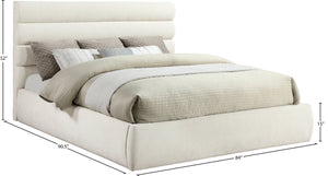Meridian Furniture Adam Channel Tufted King Bed Cream Chenille Upholstery Platform Frame Bedroom B1257Cream-K