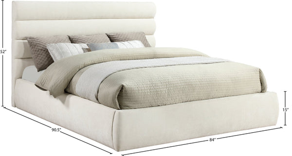 Meridian Furniture Adam Channel Tufted King Bed Cream Chenille Upholstery Platform Frame Bedroom B1257Cream-K