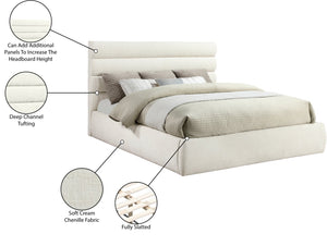 Meridian Furniture Adam Channel Tufted King Bed Cream Chenille Upholstery Platform Frame Bedroom B1257Cream-K