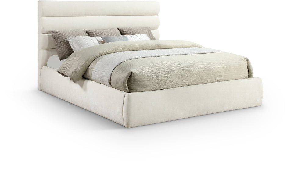 Meridian Furniture Adam Channel Tufted King Bed Cream Chenille Upholstery Platform Frame Bedroom B1257Cream-K