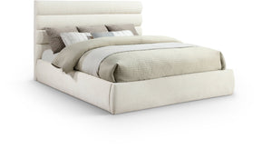 Meridian Furniture Adam Channel Tufted King Bed Cream Chenille Upholstery Platform Frame Bedroom B1257Cream-K