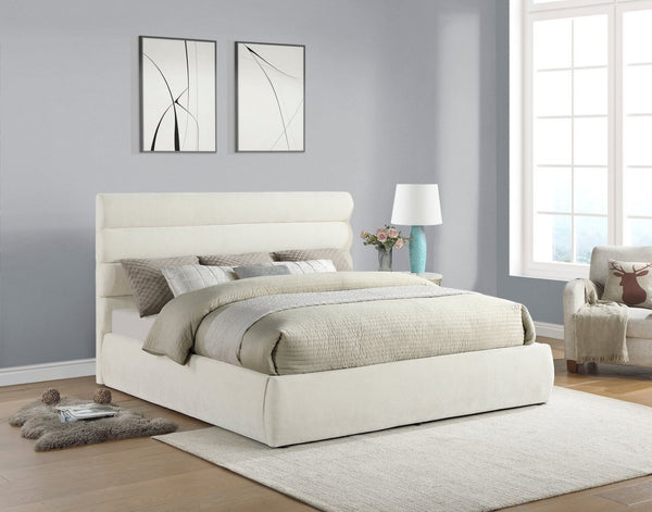 Meridian Furniture Adam Channel Tufted King Bed Cream Chenille Upholstery Platform Frame Bedroom B1257Cream-K
