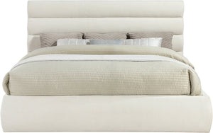 Meridian Furniture Adam Channel Tufted King Bed Cream Chenille Upholstery Platform Frame Bedroom B1257Cream-K