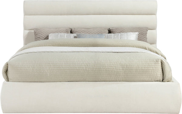 Meridian Furniture Adam Channel Tufted King Bed Cream Chenille Upholstery Platform Frame Bedroom B1257Cream-K