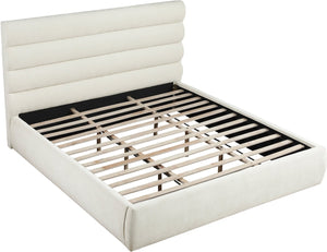 Meridian Furniture Adam Channel Tufted King Bed Cream Chenille Upholstery Platform Frame Bedroom B1257Cream-K